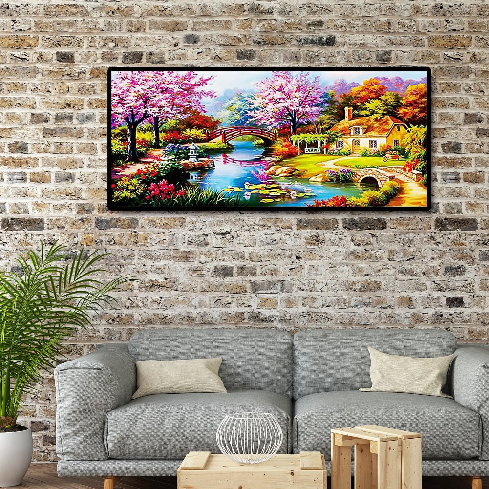 Spring Bridge - Special Shaped Diamond Painting 100x50cm