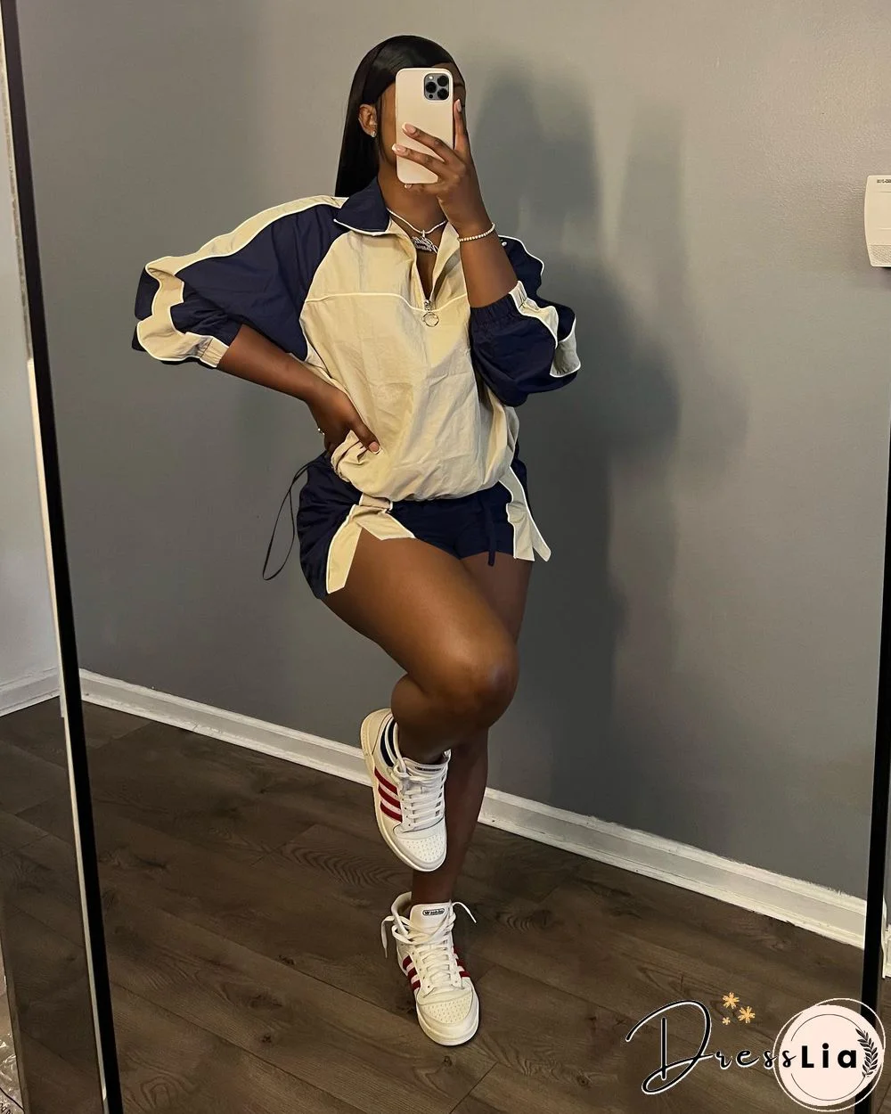 Color Patchwork Sportswear Two Piece Shorts Set