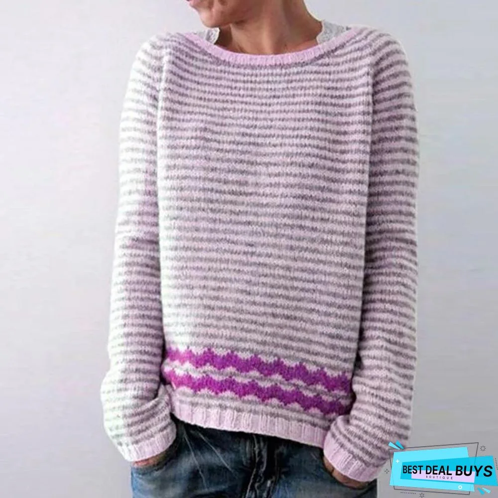 Plus Size Casual Striped Sweaters