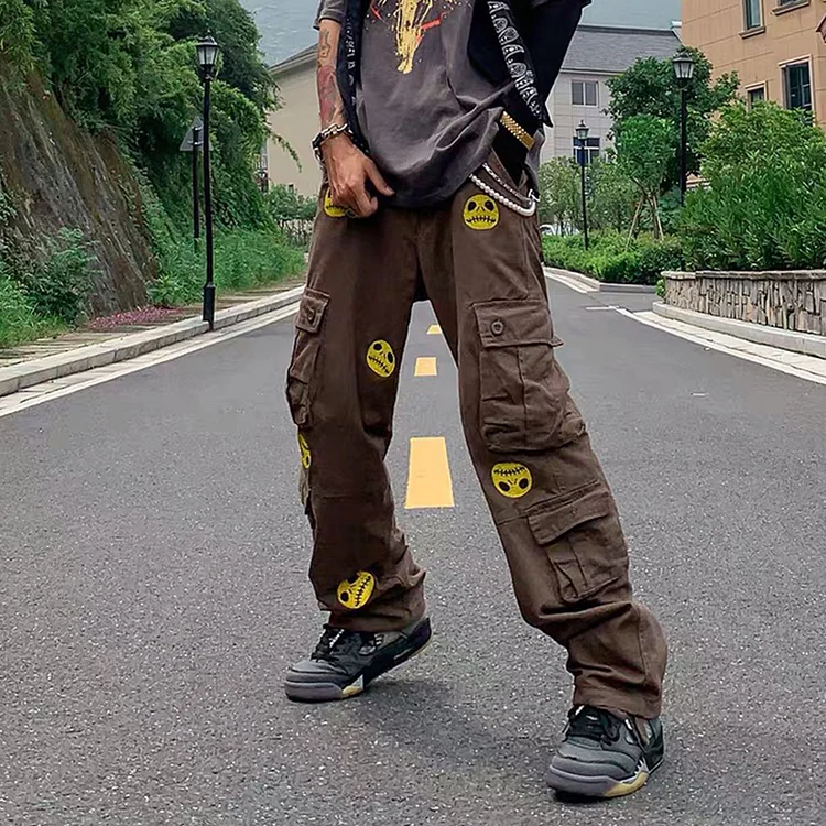 Grimace Multi-pocket Hip Hop Overalls Men's Oversize Cargo Pants at Hiphopee