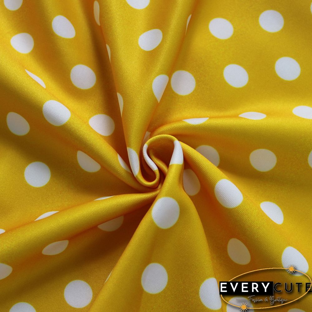 Yellow Polka Dot Front Zipper Casual Dress