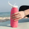 20oz Silicone Foldable Travel Water Bottles Leakproof Valve Reusable, Carton Packaging, Gym Camping Hiking Travel Sports Lightweight Durable Bottle