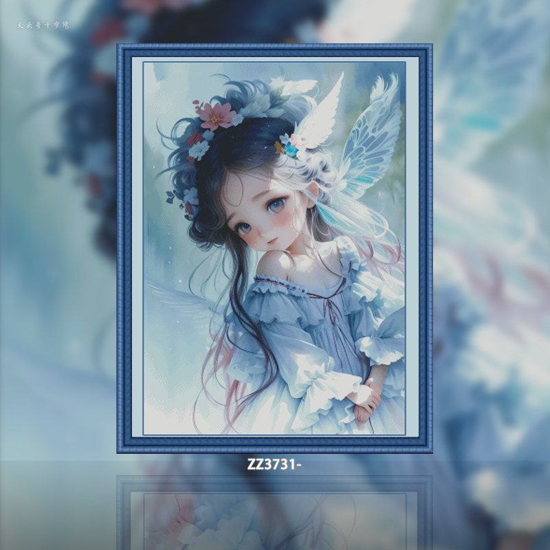 [ZZ3731-Blue Elf]  Painting Fairy Cross Stitch