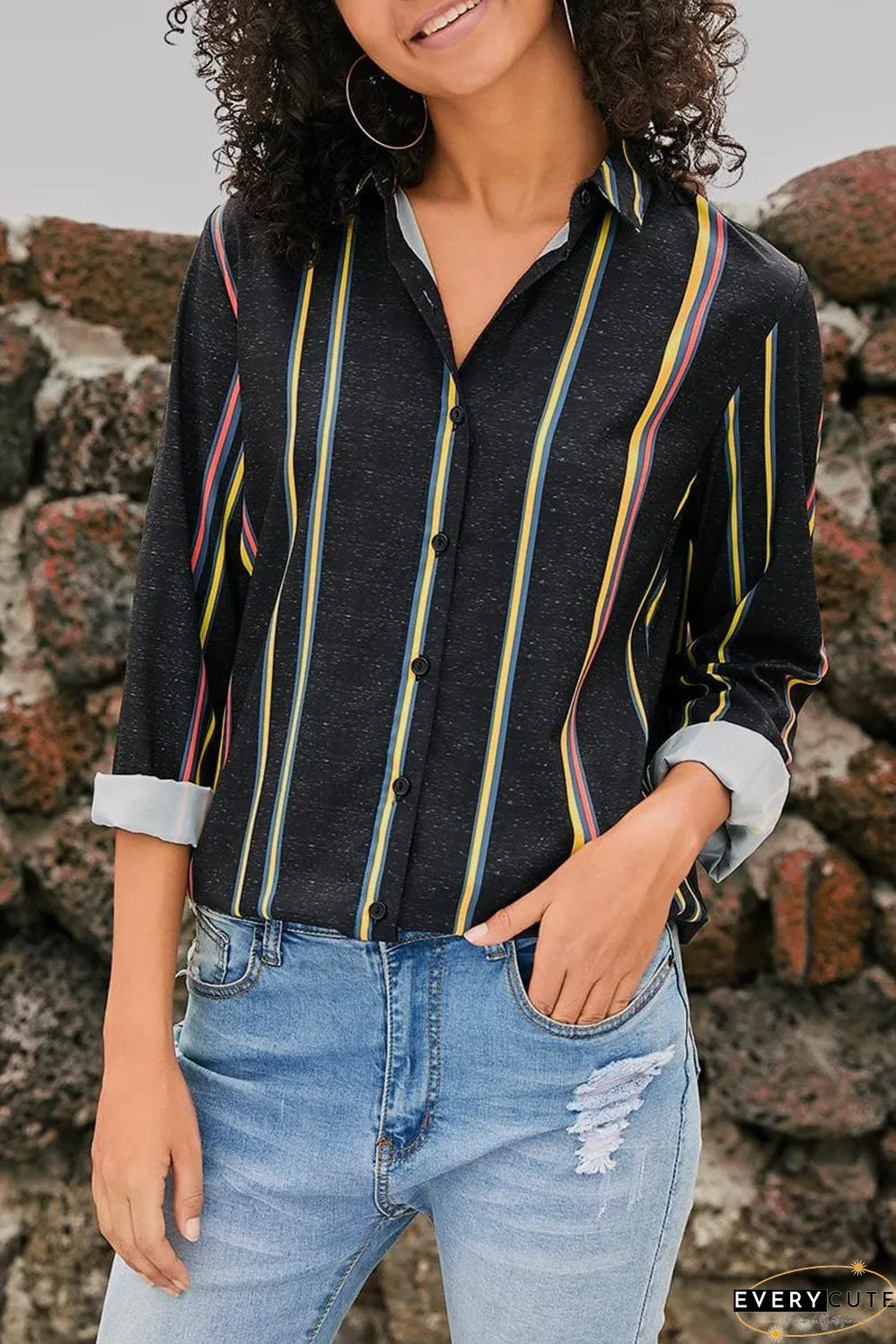 Women's Vertical Striped Button-Down Shirt