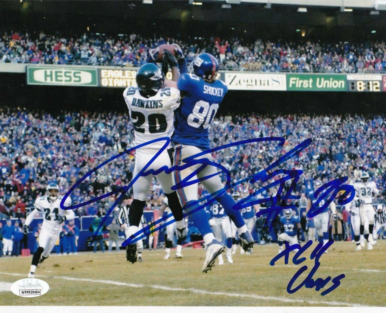 JEREMY SHOCKEY NEW YORK GIANTS XLII SB CHAMPS JSA AUTHENTICATED SIGNED 8X10