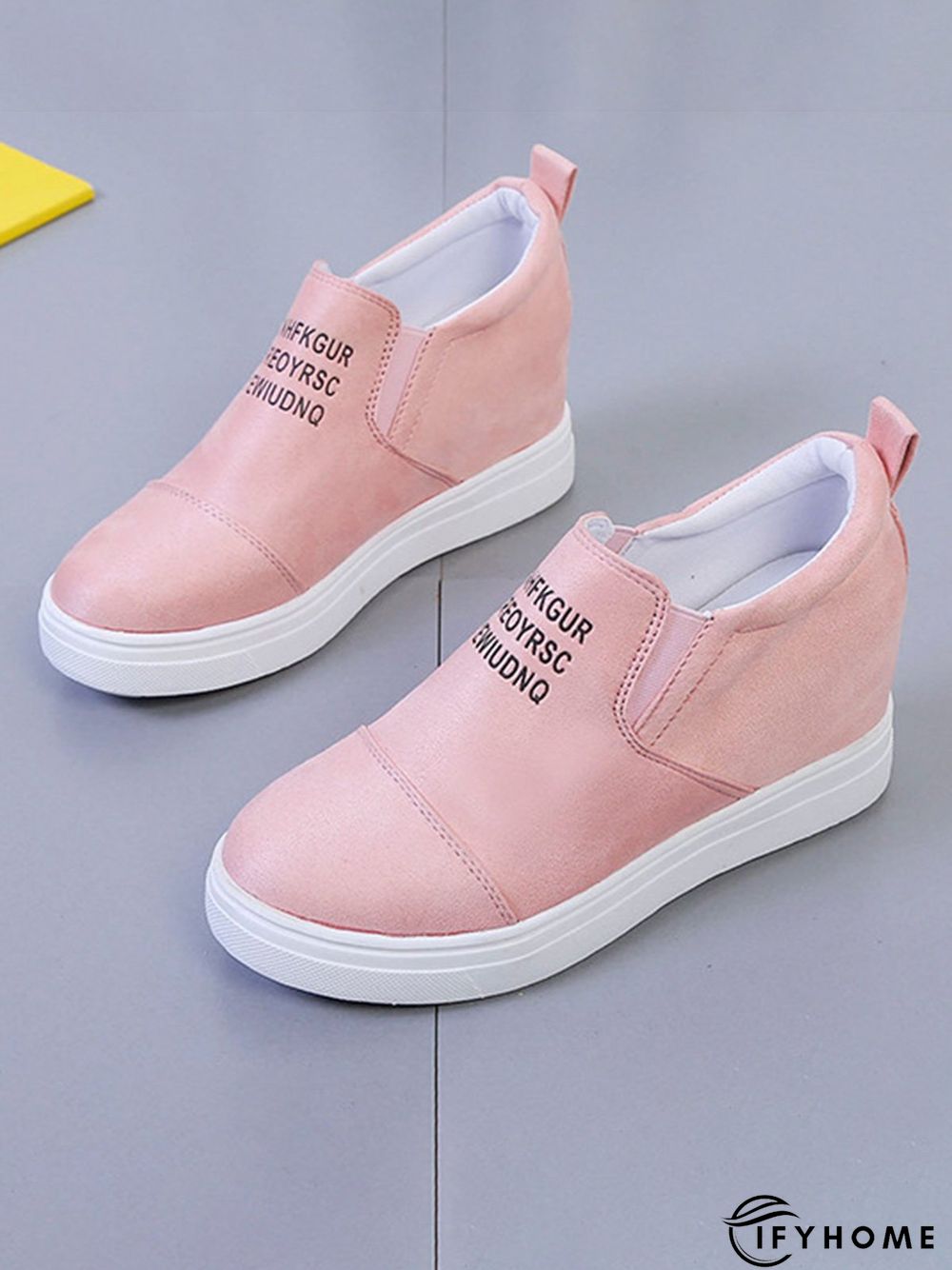 Letter Stitching Inner Heightening Round Toe Wedges | IFYHOME