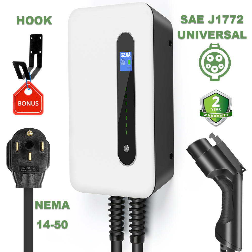LEFANEV 32A 7.68KW EV Charger Level 2 Station, NEMA14-50 20ft Wall Electric  Vehicle Charging Station for Electric and Hybrid Vehicles