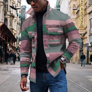 Aonga winter outfits men Men's Double Pocket Creative Multi-Color Diamond-Shaped Barbed Wire Style Printed Pattern Double Pocket Casual aonga