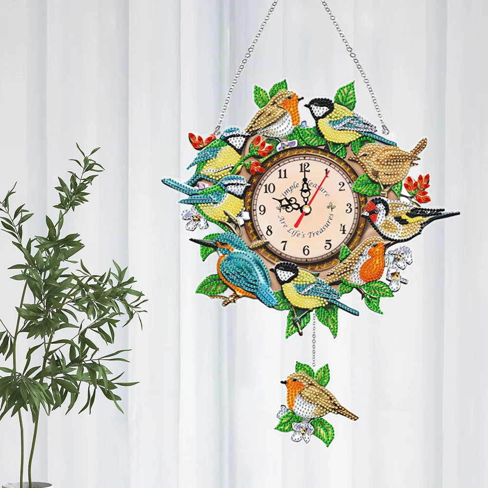 DIY Bird Acrylic Special Shaped Crystal Diamond Clock Kit Living Room Decoration
