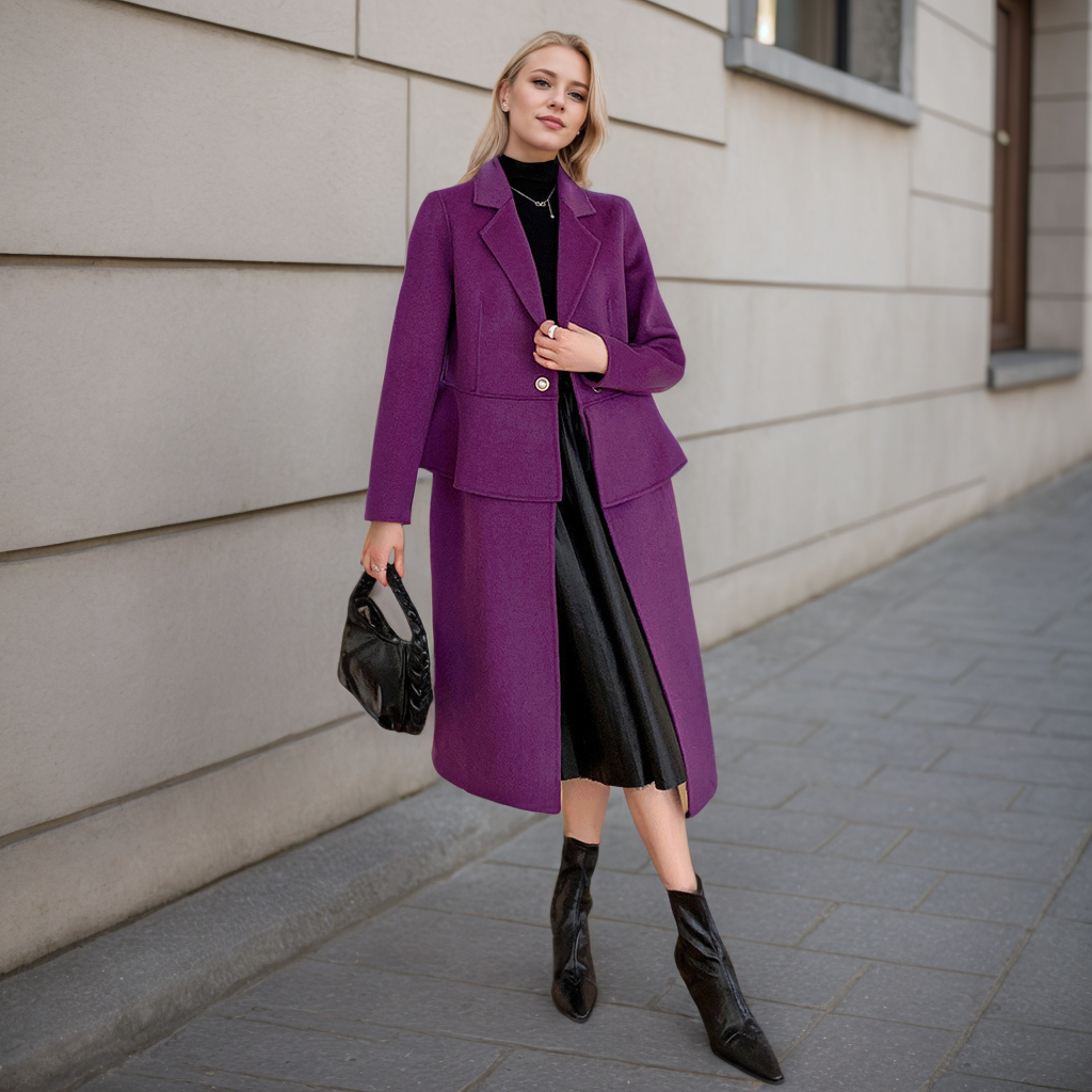Women's 100% Wool Fake Two-piece Coat REAL SILK LIFE