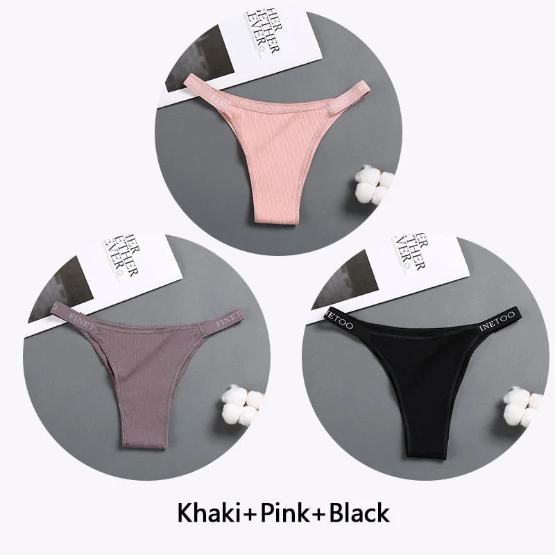 FINETOO 3Pcs/set Women Thongs Fashion Letter Cotton Panties M-XL Female Underpants Ladies Sexy Underwear Women Bikini Panty New