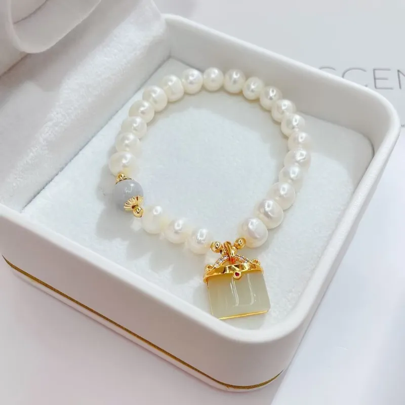 Natural Pearl Emerald jade stone bracelet