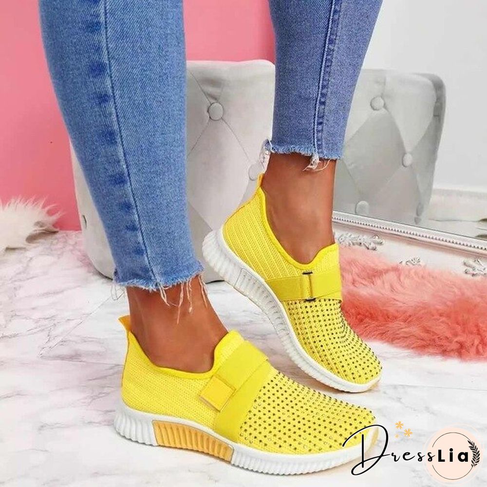 Back To School Outfit  Sneakers Women Shoes Spring Female Shoes Crystal Solid Mesh Sneakers Flats Fashion Ladies Sport Shoes Light Vulcanized Shoes