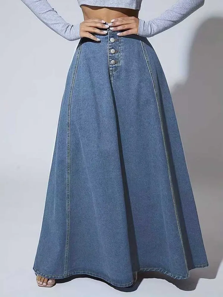 A-Line High Waisted Buttoned Solid Color Split-Joint Skirts Bottoms