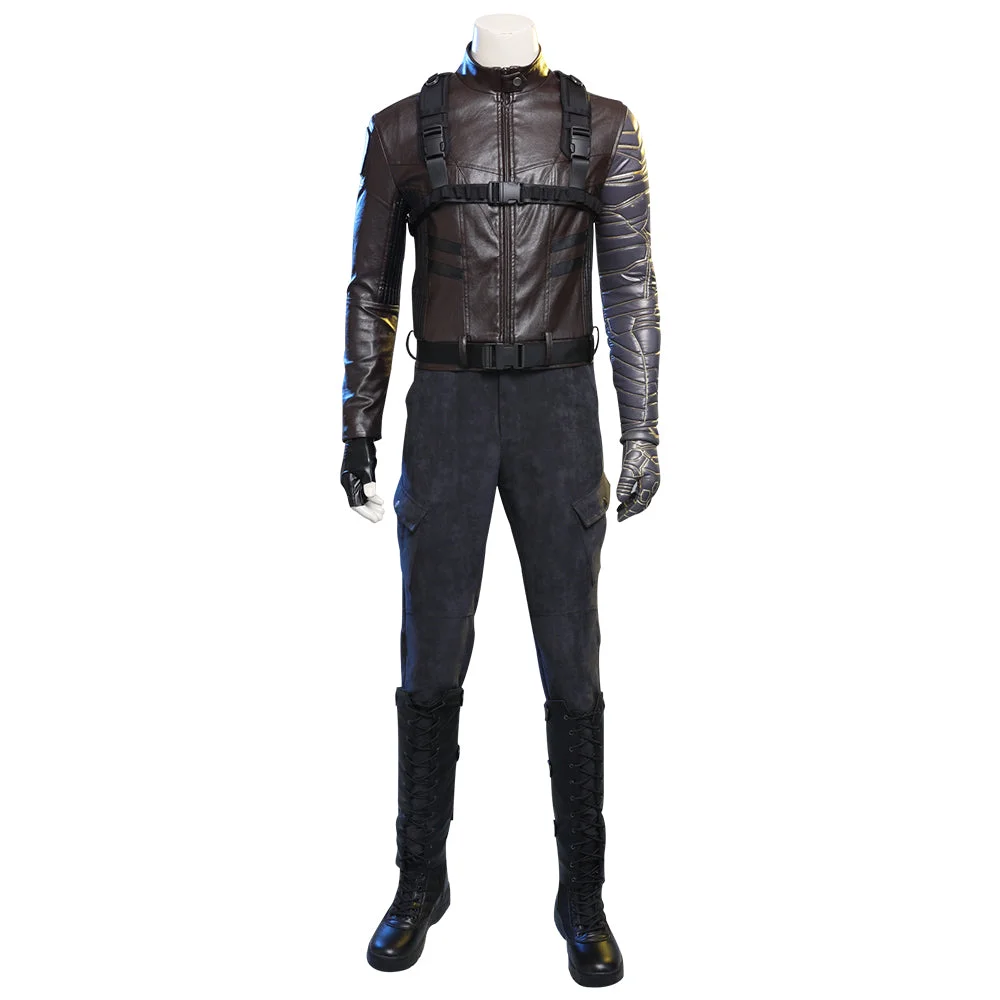 Winter Soldier Costume Bucky Barnes Cosplay Leather Suit Top Level