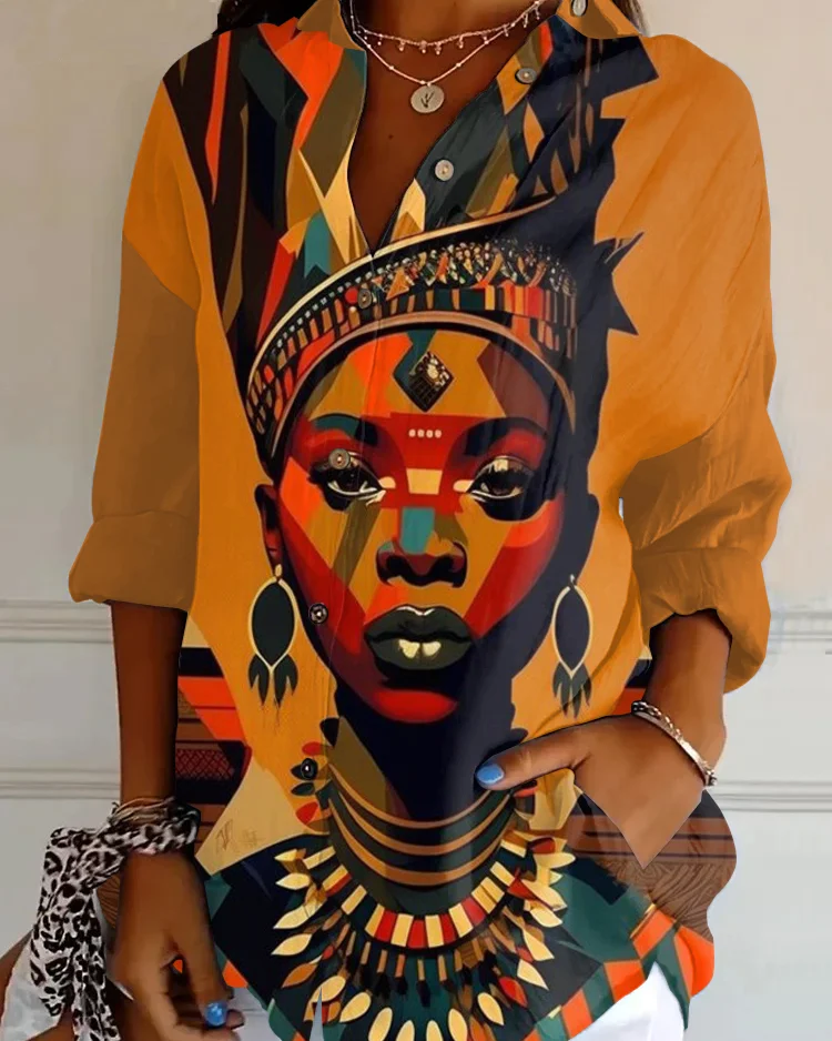 Black Tribal Illustration Long Sleeve Shirts