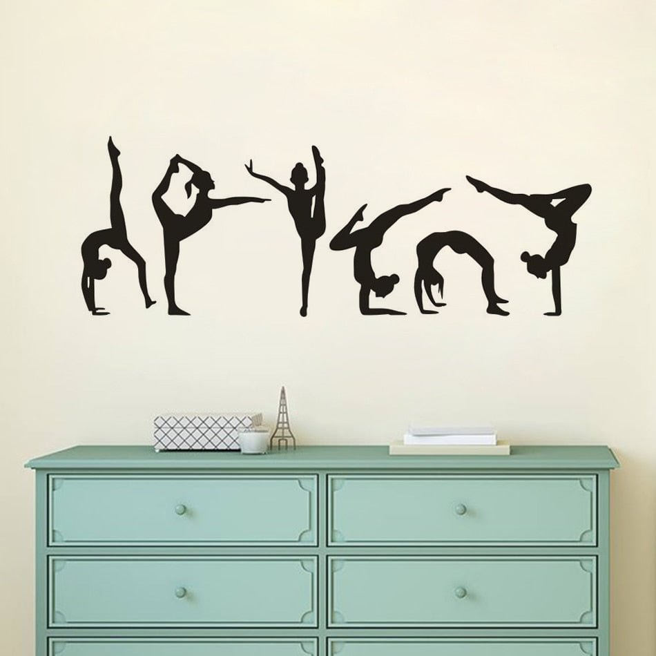 Gymnastics Girls Wall Sticker Six Dance Girls Silhouette Vinyl Wall Decal Gym Studio Decoration Removable Sport Wallpaper AZ107