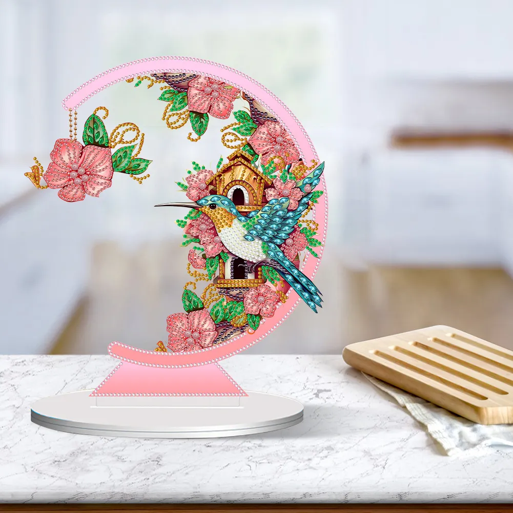 DIY Flower Hummingbird Single Side Diamond Painting Acrylic Crystal Painting Desktop Kit for Home Office Desktop Decor
