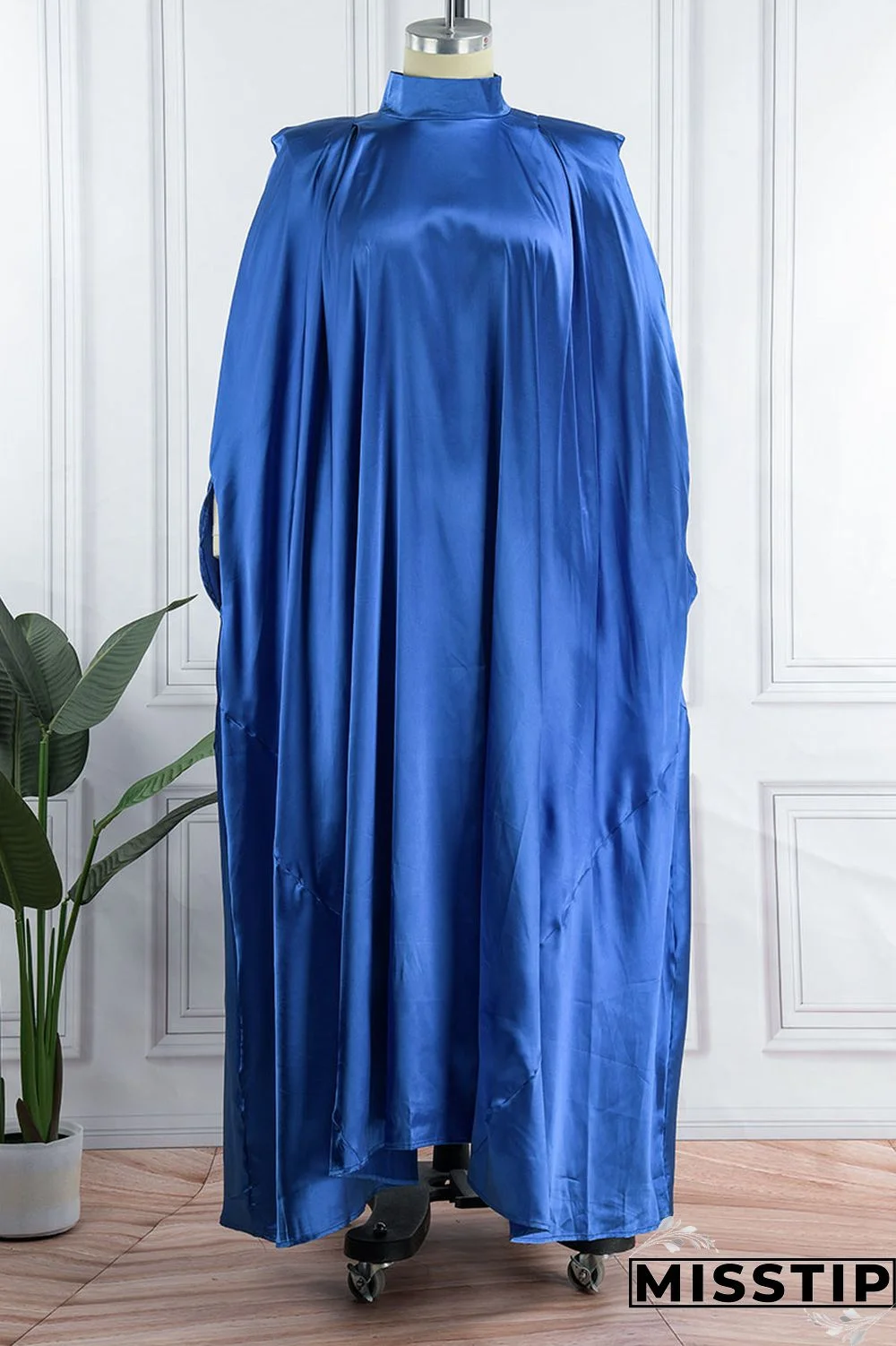 Blue Casual Solid Patchwork Turtleneck Straight Dresses