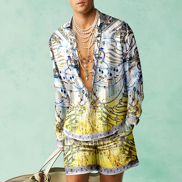 BrosWear Gradient Moon And Back Baroque Print Shirt And Shorts Co-Ord