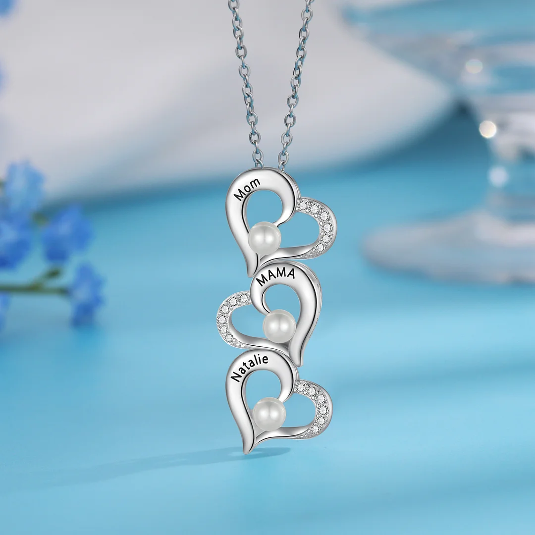 Custom Heart Necklace Engrave 3 Names Family Necklace