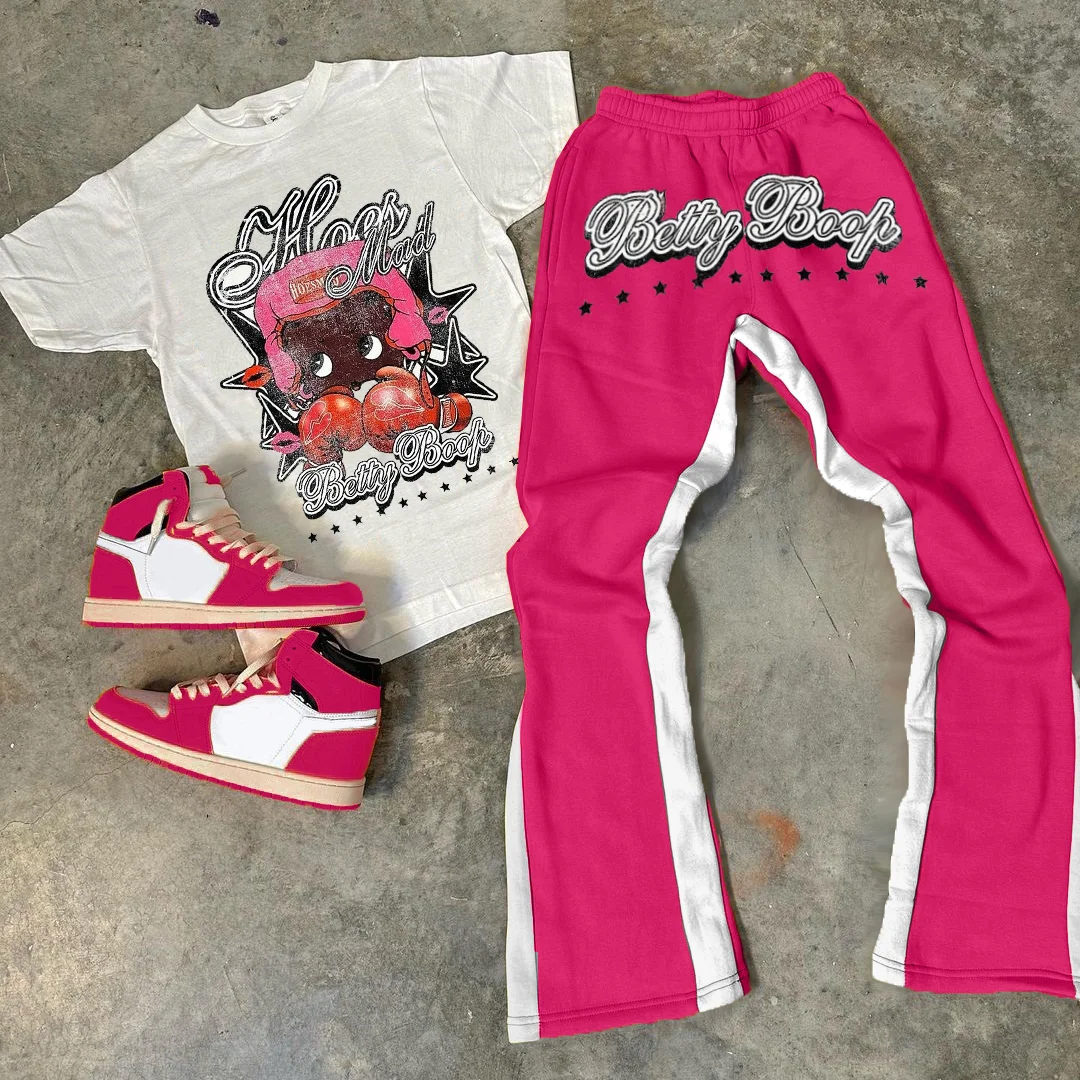 Betty Boop Print T-Shirt Trousers Two-Piece Set