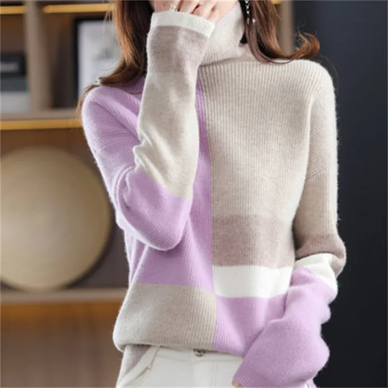 Churchf Churchf New 2023 High Collar Color Loose Lazy Wind Sweater Women's Korean Version Versatile Fashion Sweater