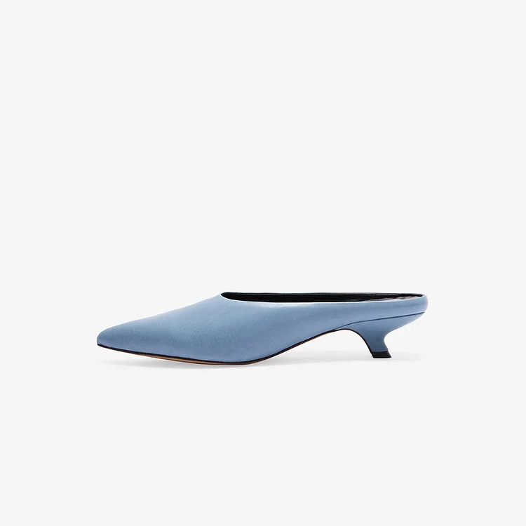 Blue Pointed Toe Comma Heel Mules for Women |FSJ Shoes