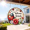 (18.5cm)DIY Acrylic Jigsaw Puzzle Window Hanging with Hanging Chain DIY Stained Glass Decoration Round Window Puzzle Decor for DIY Craft Project (Flower Ladybug)