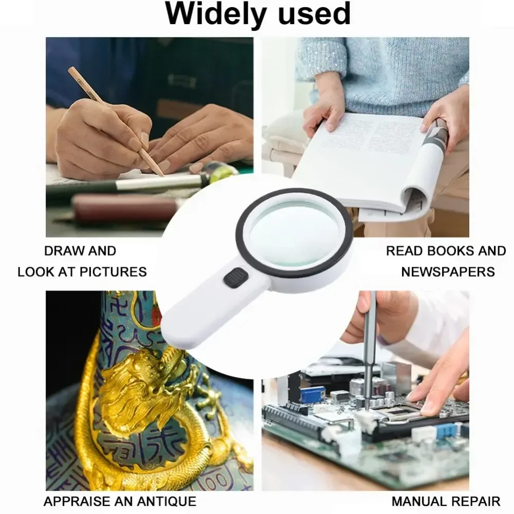 Likron Watches 30X High-Power Handheld Magnifier with 12 LED Lights and UV Detector Portable Illuminated Loupe for Jewelry