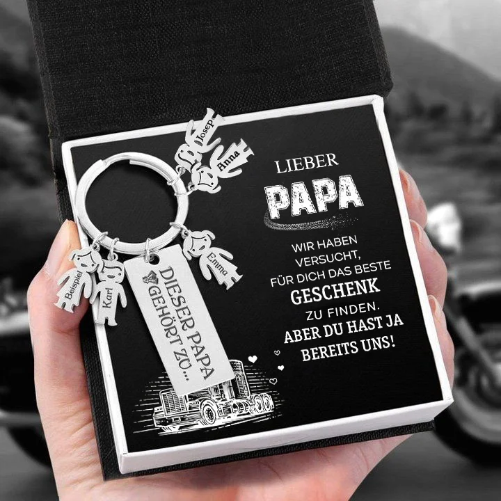 Personalisierter 5 Kinder Namen Schlüsselanhänger- Lieber Papa-Geschenk mit Nachrichtenkarte