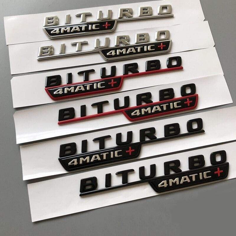 2017 Letter Emblem for Mercedes Benz amg BITURBO 4MATIC+ Red Plus Car Styling Fender Badge Doulbe Turbo Sticker Chrome Black Red voiturehub dxncar