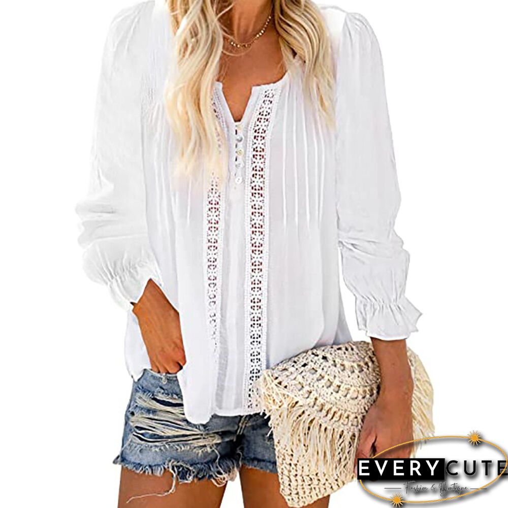 Women Summer V-neck Button Chiffion Shirts Casual Blouse Ladies Tops Camisa Feminina Long Sleeve Autumn Solid Ladies Shirts D30