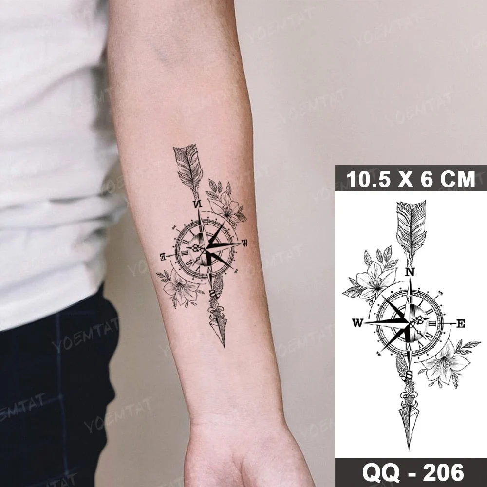 Waterproof Temporary Tattoo Stickers Clock Compass Flower Arrow Henna Flash Tatoo Women Men Indian Hand-painted Small Fake Tatto