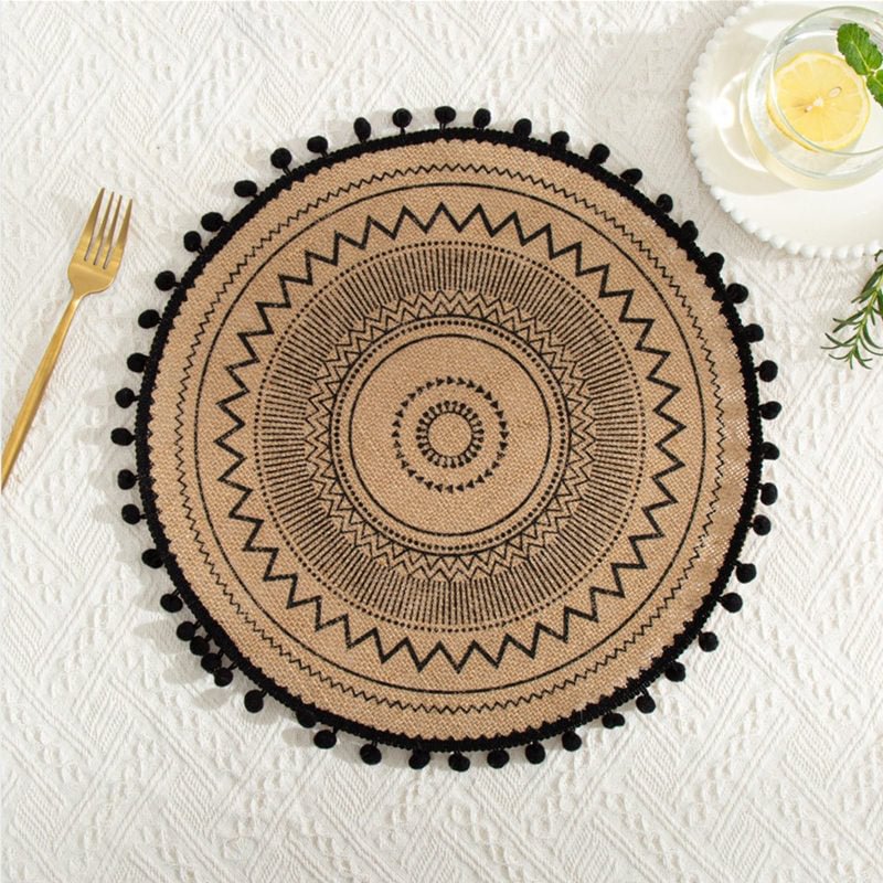 INS Jute Round Placemats Boho Tassels Table Mats Heat Insulation Pads Coffee Cup Mat Rustic Farmhouse Kitchen Decor Photo Props