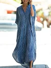 Striped Bat Sleeve Shirt Tunicshang Maxi Dress