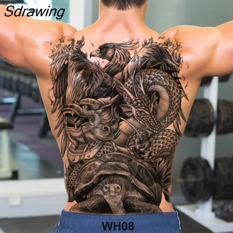 Sdrawing temporary tatoo for men tattoo body art full back sexy tattoo sticker lion king tiger dragon tattoo designs waterproof new