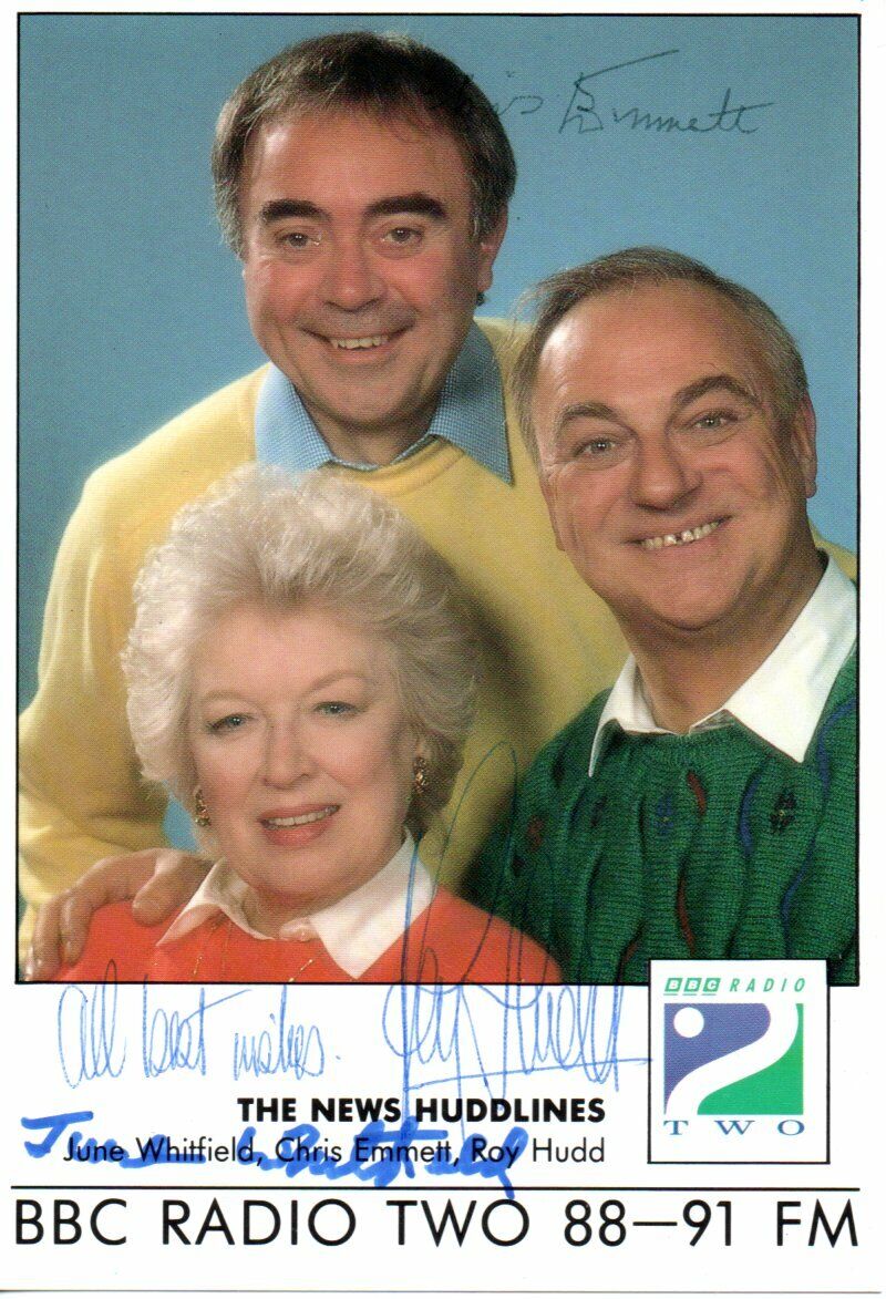 ROY HUDD, JUNE WHITFIELD & CHRIS EMMETT HAND SIGNED COLOUR Photo Poster painting 6x4 RADIO 2