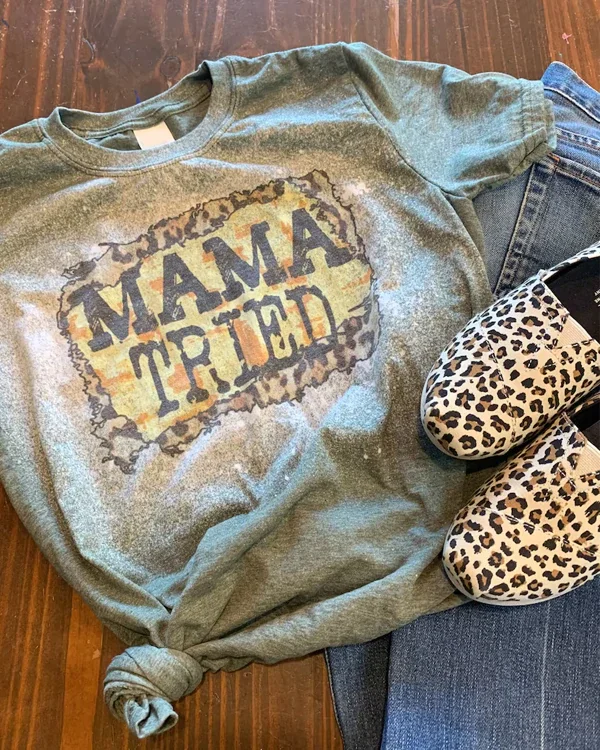 Mama Tried Leopard Print Distressed Bleached Shirt