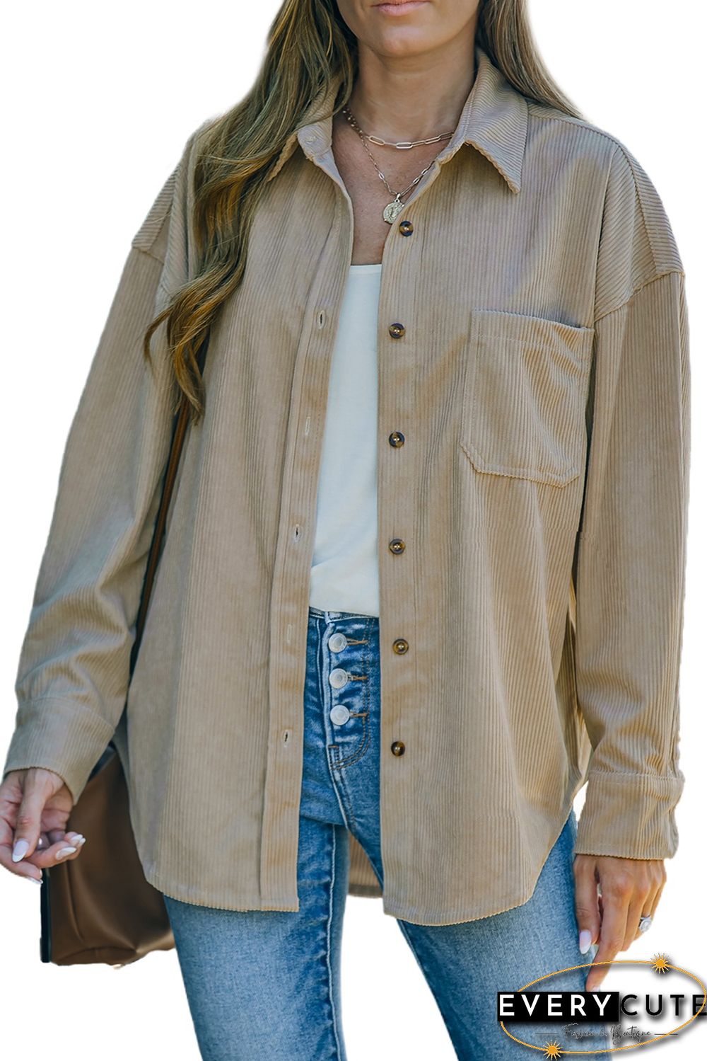 Khaki Corduroy Button Pocket Shirt
