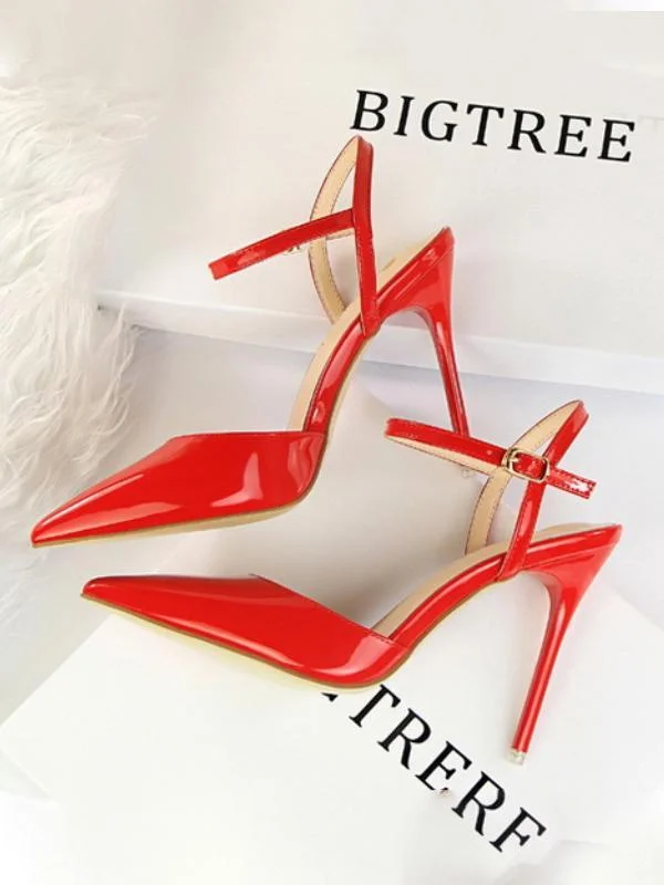 Simple stiletto super high heel shallow pointy patent leather sexy flat sandals