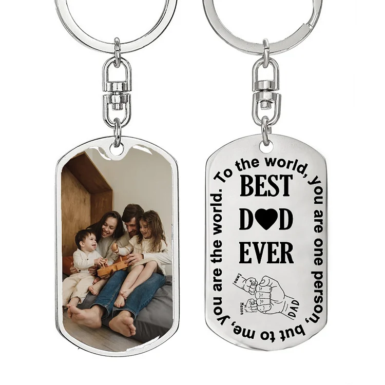 Best Dad Ever Keychain Custom Photo and 2 Names Family Keychain