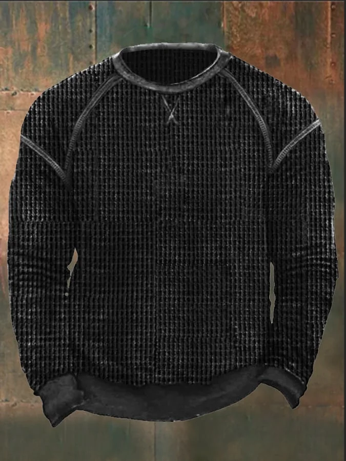 Men's Waffle Crew Neck Long Sleeve Sweatshirt