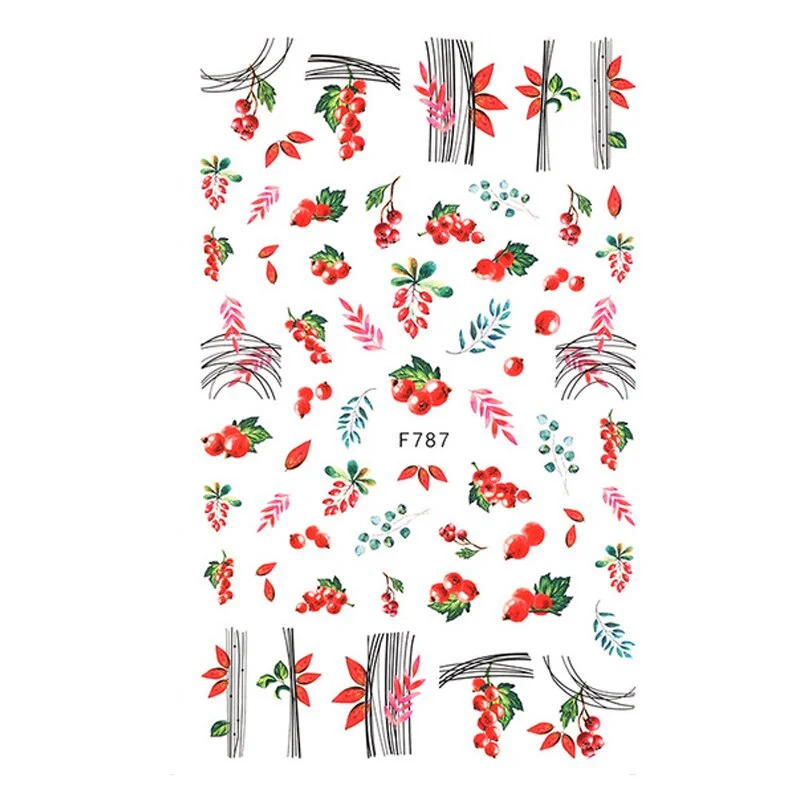 Churchf 1pcs Autumn Winter Nail Sticker Robin Snow Flower New Year Halloween Christmas 3D Decals Nail Art Design Decor Accessories-Nail Inspo