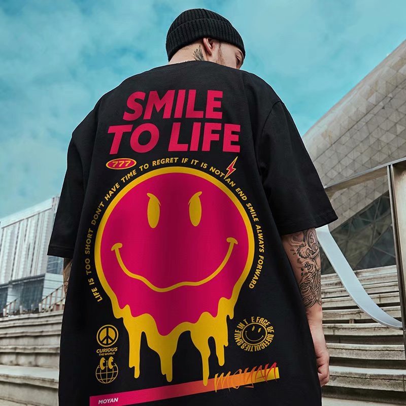 Fashion Hip-hop Smiley Face Shirt T-shirt Men、、URBENIE