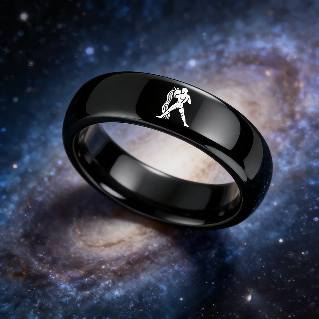 Dome Black Tungsten Carbide Rings Aquarius Couples Tungsten Wedding Bands for Men or Women 4MM 6MM 8MM