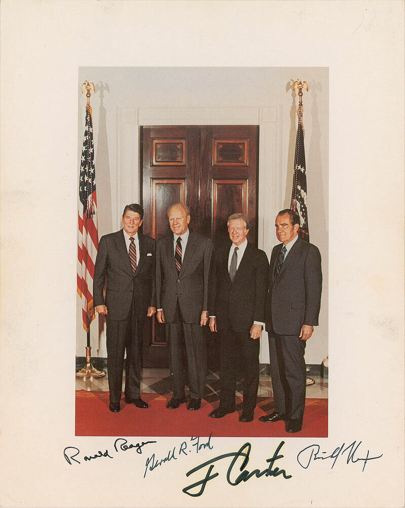 US PRESIDENTS x4 Signed Photo Poster paintinggraph - Nixon / Carter / Ford / Reagan preprint