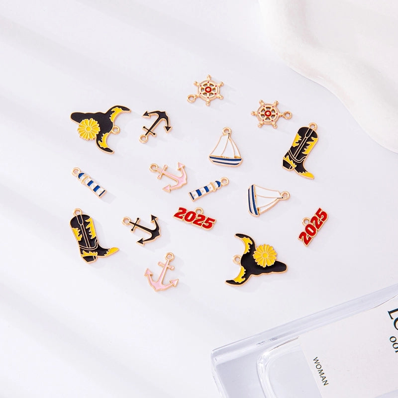 8 Pieces 10 PCS/Package Alloy K Gold Plated Rudder Anchor Pendant Jewelry Accessories