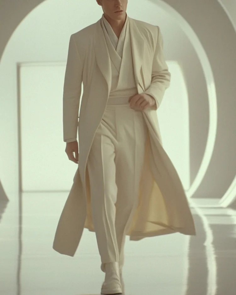 Men's Fashion Coat + V-Neck Top + Pants Three-Piece Set