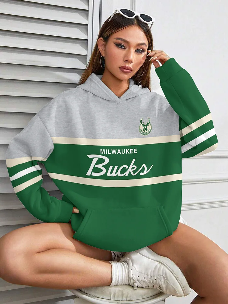 Milwaukee Bucks Printed Hooded Pocket Pullover Hoodie